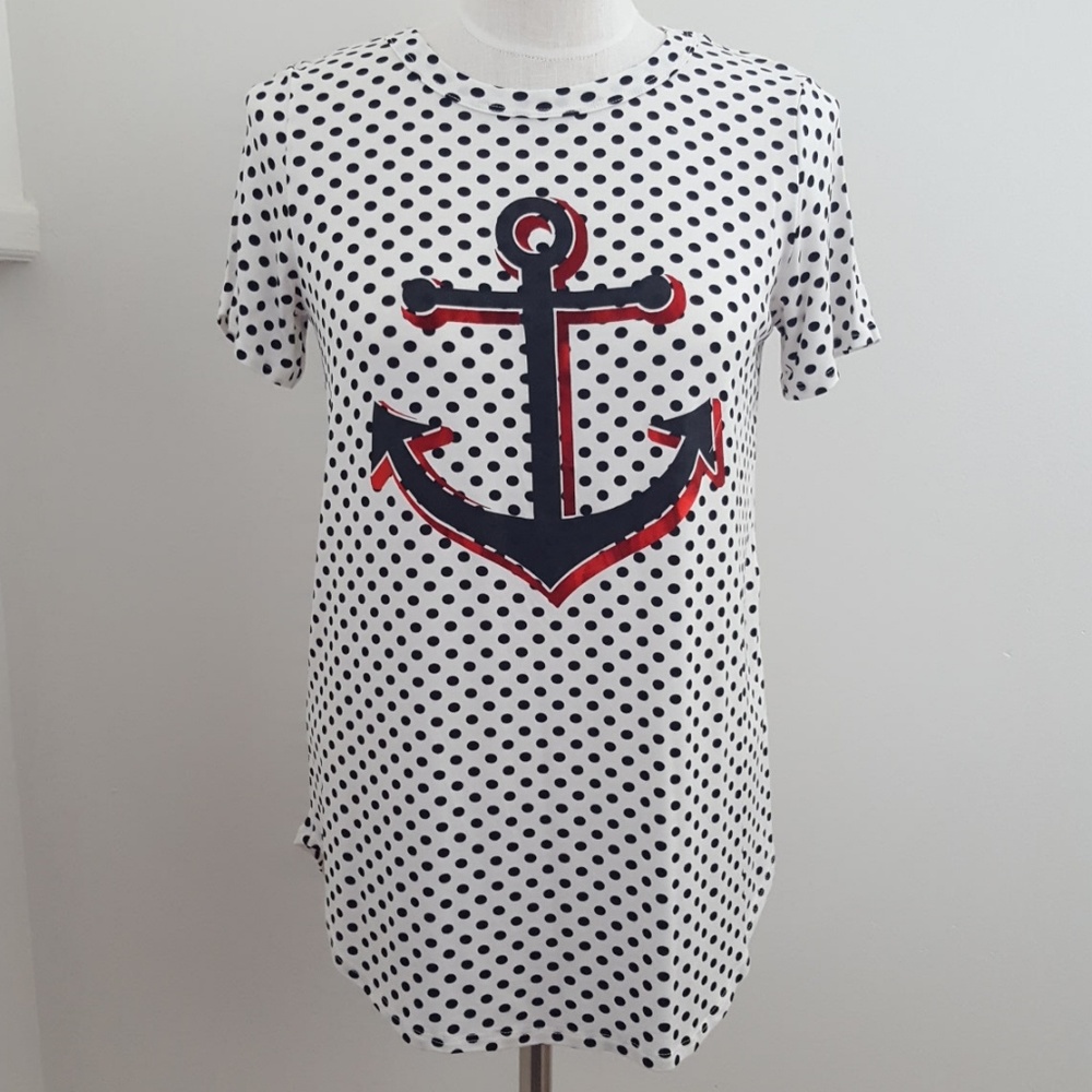 Polka dot nautical short sleeve tee black white
